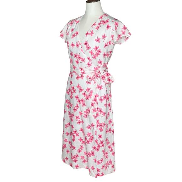 Draper James Pink Floral Linen Midi Wrap Dress size 4 - Picture 4 of 14